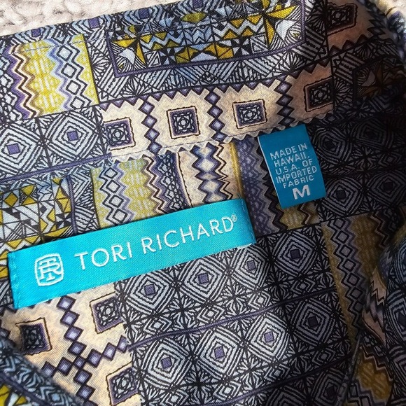 Tori Richard Mens Shirt M Blue Floral Short Sleeve Button Up Made in USA Beach - Picture 6 of 12